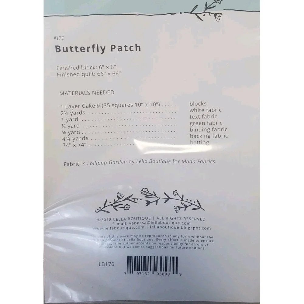 Butterfly Patch Quilt Kit Lella Boutique w/ layer cake Verdure Esther Fallon Lau